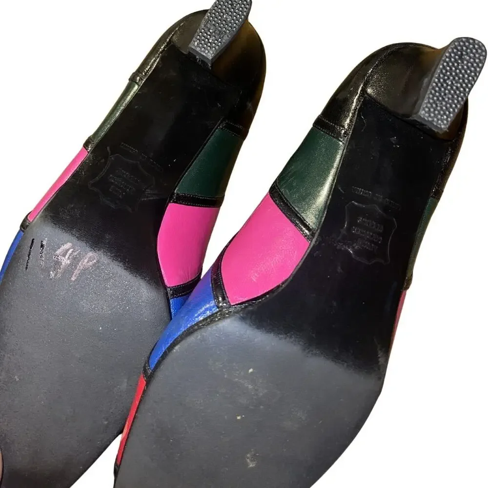 Vintage Van Eli Colorblock Patchwork Pumps 80s 90s Mid Heel Rainbow Retro SZ8.5 - Picture 3 of 6